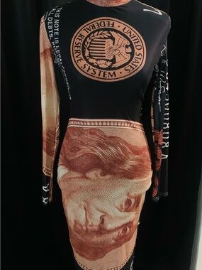 Long Sleeve Black & Brown Graphic Bodycon Dress